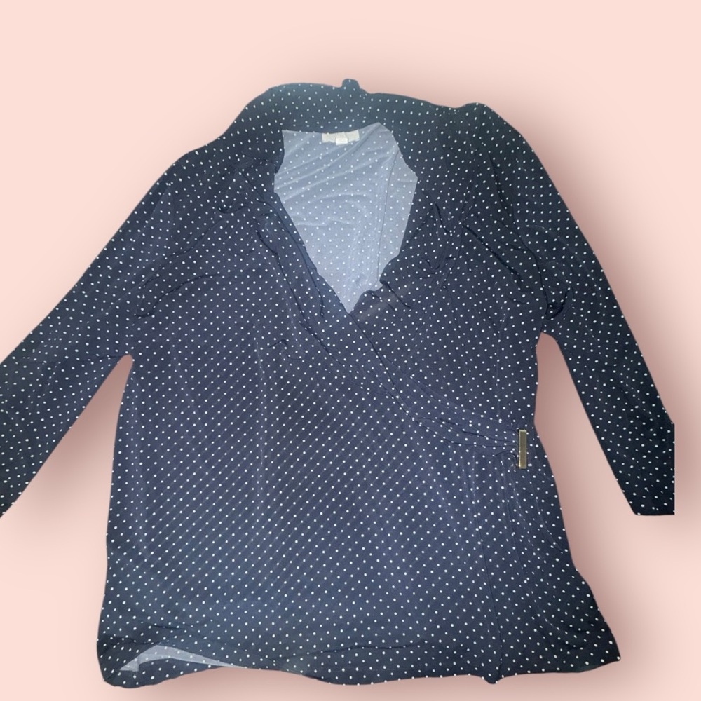 Charter Club Navy and White Polka Dot Blouse